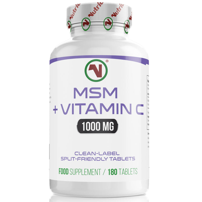 MSM 1000 mg + Acerola Vitamin C – 180 Vegan Tablets | Pure Methylsulfonylmethane with Natural Vitamin C | Clean-Label, Split-Friendly Tablets | EU GMP/ISO Made