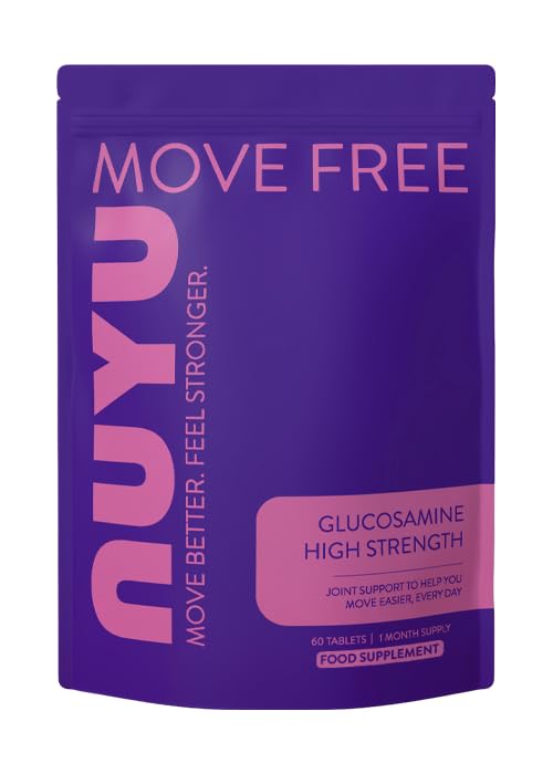 NUYU Glucosamine - High Strength 1,500mg Tablets. Daily Supplement for Joint Flexibility & Mobility Support. One-a-Day, 2 Month Supply. Made in The UK.