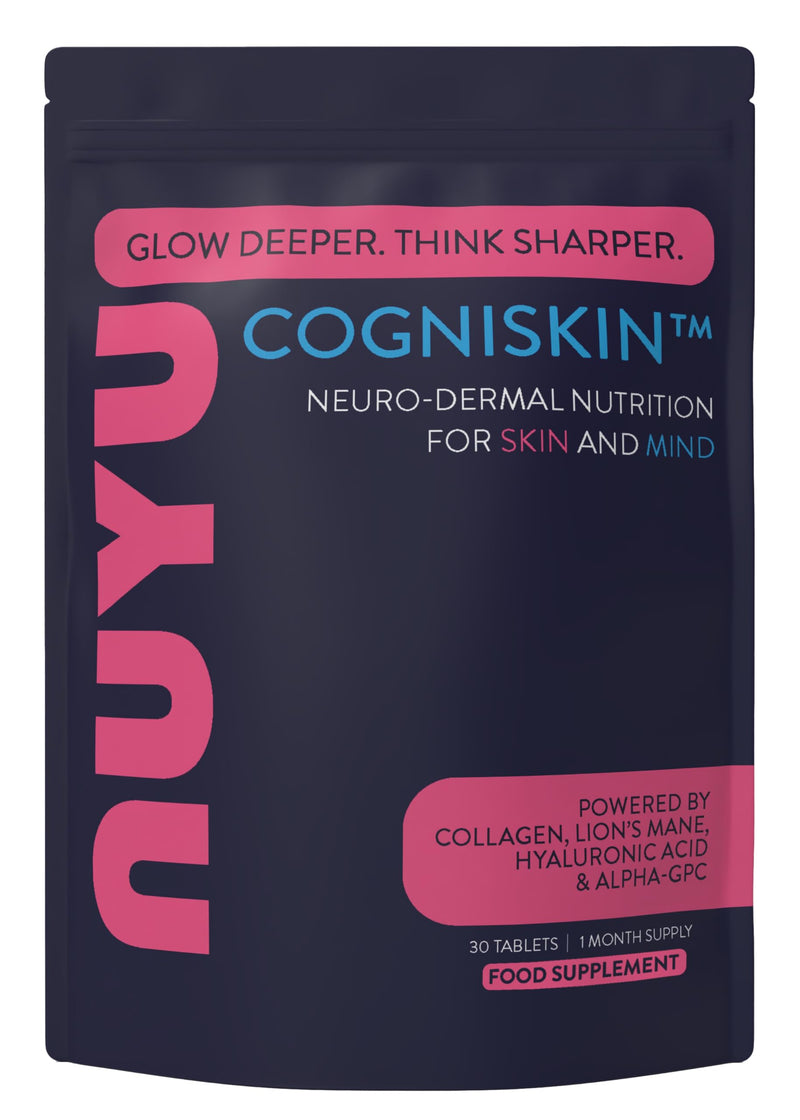 NUYU COGNISKIN™ Capsules. Neuro-Dermal Supplement with Marine Collagen, Hyaluronic Acid, Lion’s Mane & Alpha-GPC for Skin Hydration, Collagen Support & Cognitive Clarity. Two-a-Day, 1 Month Supply.