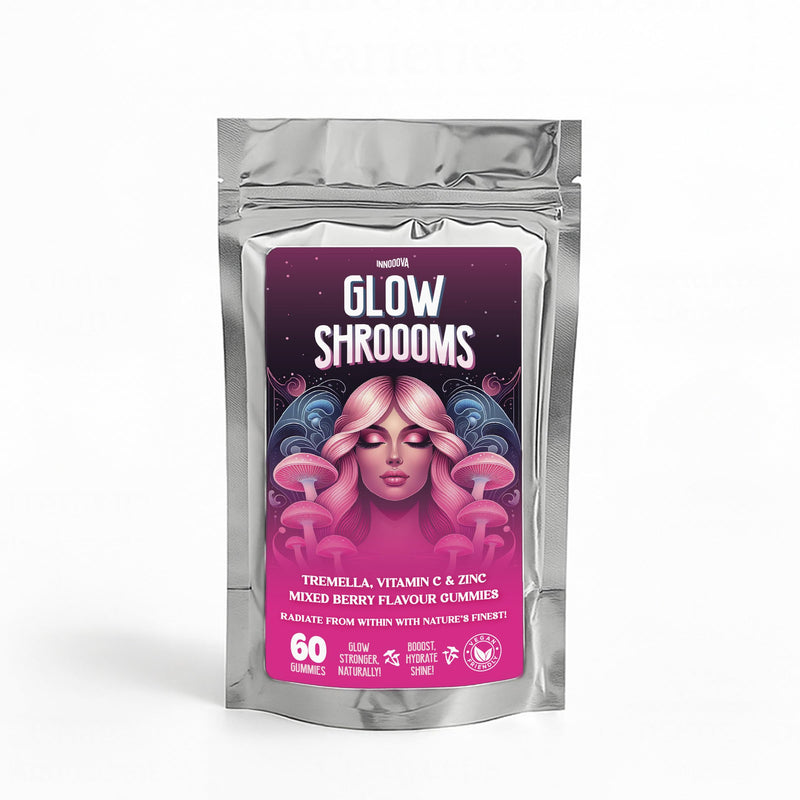 Glowshroooms Mushroom Gummies with Tremella, Vitamin C & Zinc for Skin Glow, Hydration & Collagen Support, Vegan, Gluten Free, Natural Berry Flavour, 60 Gummies, 1 Month Supply Mixed Berry 1 count (Pack of 60)