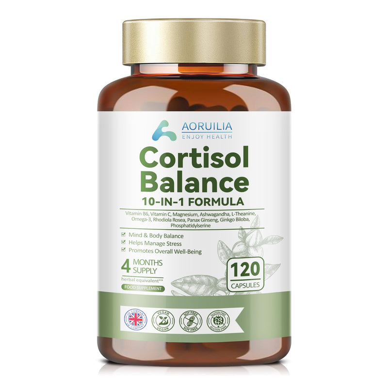 Cortisol Reducing Supplements, 10 in 1 Cortisol Detox & Blocker with 4000mg High Strength Ashwagandha, Magnesium Blend, L-Theanine, Omega-3 Fatty Acids for Mind & Body Balance, 120 Capsules