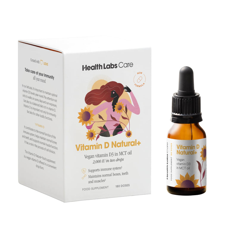 Health Labs Care Vitamin D Natural+ - Vegan Vitamin D3 Drops for Adults - with MCT Oil - 1000 IU per Drop - 360 Drops
