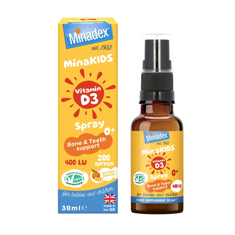 MinaKIDS Vitamin D3 Spray – Yummy Orange Flavoured Vitamins for Babies and Children with 400 I.U D3, Recommended for Bone & Teeth Support, Helps Immune and Nervous Systems, Sugar-Free, Vegan