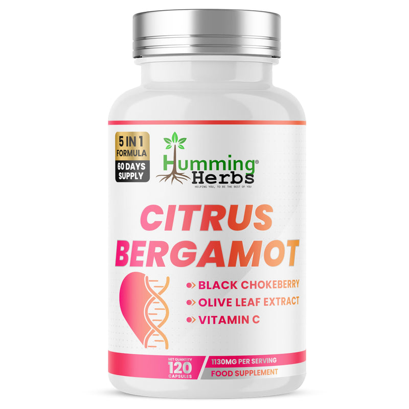 Humming Herbs Citrus Bergamot Complex 1121mg – 60 Day Supply (120 Vegan Capsules) with Olive Leaf, Black Chokeberry & Vitamin C