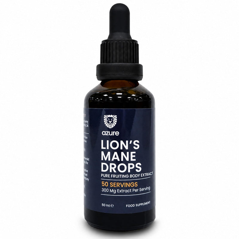 Azure Lion's Mane Drops 10:1 – High-Strength Fruiting Body Extract, Up to 600mg per Day – Alcohol-Free Liquid Supplement for Focus, Memory & Clarity – Vegan Natural Brain Support - 50 ml / 50 Servings