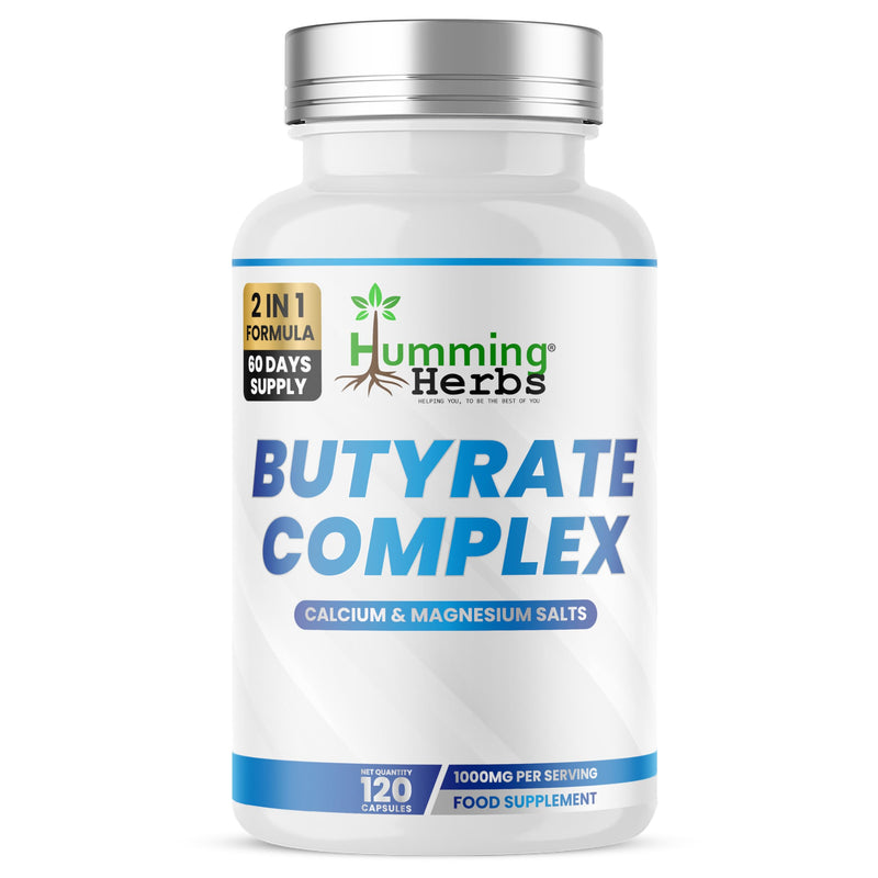 Humming Herbs Butyrate Complex | Calcium & Magnesium Butyrate Salts | 1000mg per Serving | 120 Vegan Capsules | 60 Day Supply | Mineral Salt Formula