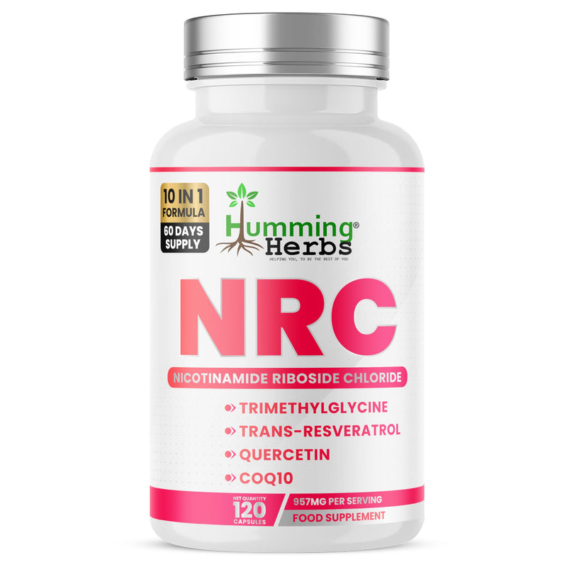 Humming Herbs NRC Nicotinamide Riboside Complex 300 mg | 60 Day Supply | with TMG Resveratrol Quercetin ALA CoQ10 B6 B2 Folate | 120 Vegan Capsules | Vitamin Supplement
