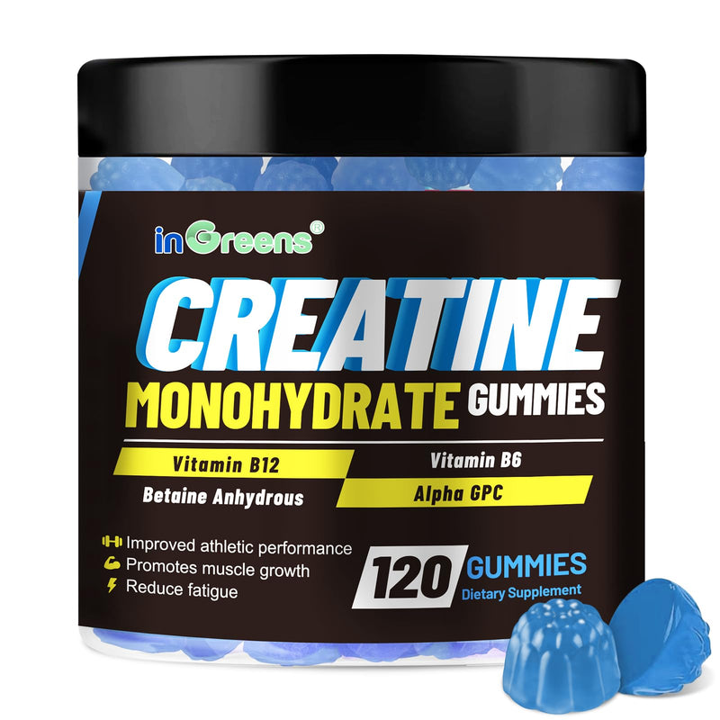 inGreens Creatine Gummies 6000mg, Creatine Monohydrate Gummies for Men & Women, Potent Creatine Supplement, Increase Strength & Build Muscle, Sugar Free, Mixberry Flavor, 120 Count