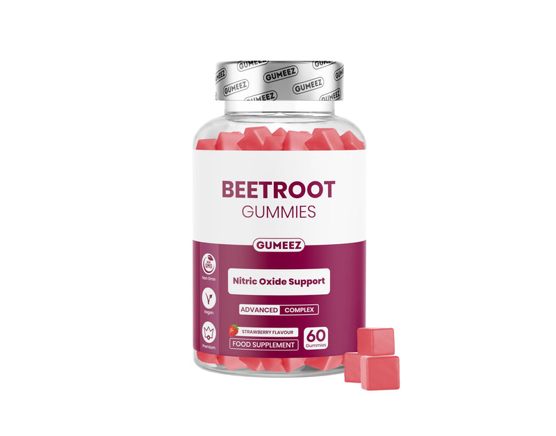 Beetroot Gummies 1500mg – Nitric Oxide & Blood Pressure Support with Grape Seed Extract & Vitamin B12 – Vegan Beetroot Supplement for Energy & Circulation – Strawberry Flavour – 30 Day Supply