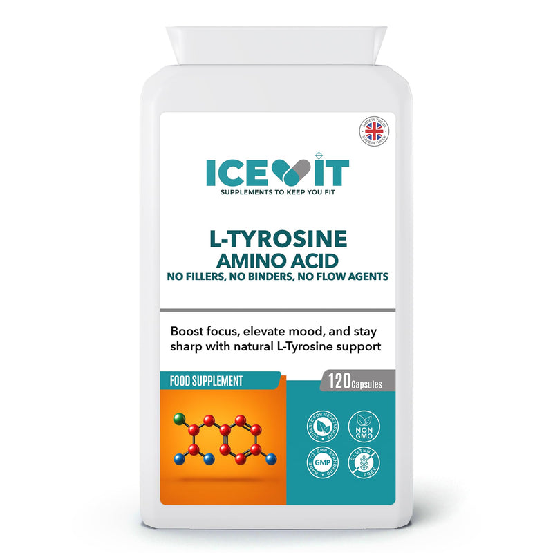 L-Tyrosine 500mg – 120 Capsules | Pure Amino Acid | No Fillers or Binders | Non-GMO | UK Made in GMP Facility | Food Supplement for Focus & Brain Support