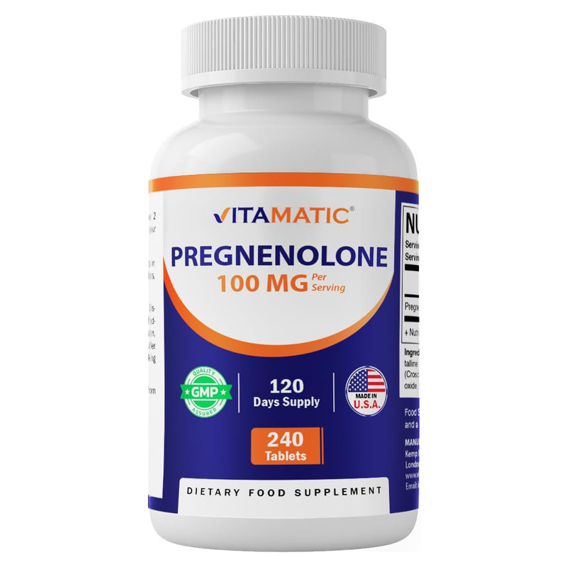 Vitamatic Pregnenolone 100 mg per Serving – 240 Tablets – Non-GMO, Gluten Free, Formulated by Healthcare Professionals – Made in USA