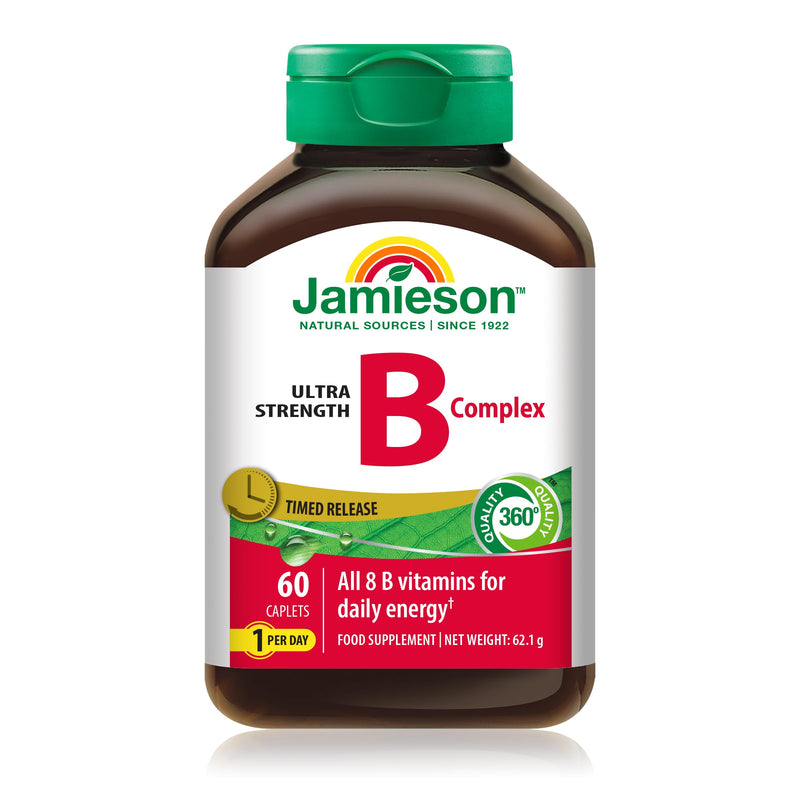 Jamieson Ultra Strength B Complex, Timed Released, 8 Essential B Vitamins. 60 caplets