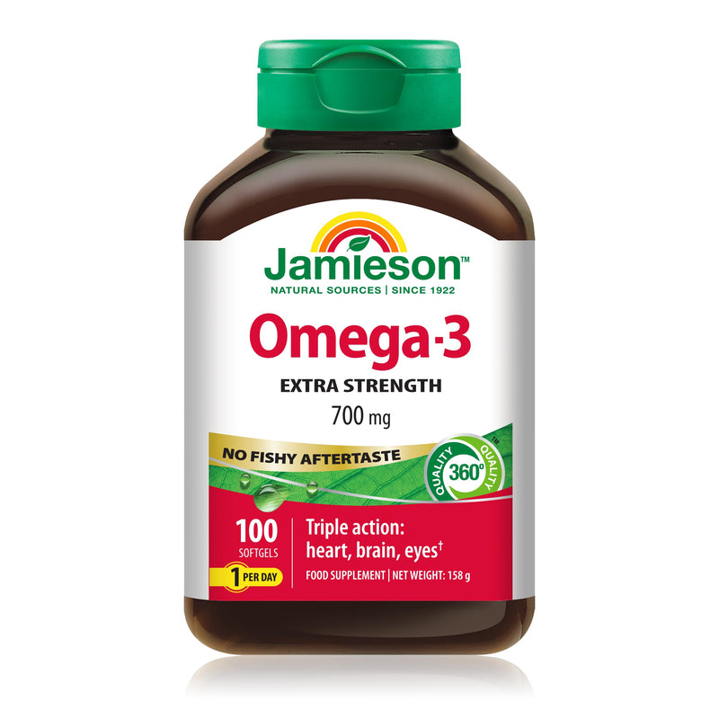 Jamieson Omega-3 Extra Strength 1,165mg Fish Oil with 420 mg EPA + 280 mg DHA, Heart, Brain & Eye Support, 100 Softgels, 3 Months Supply