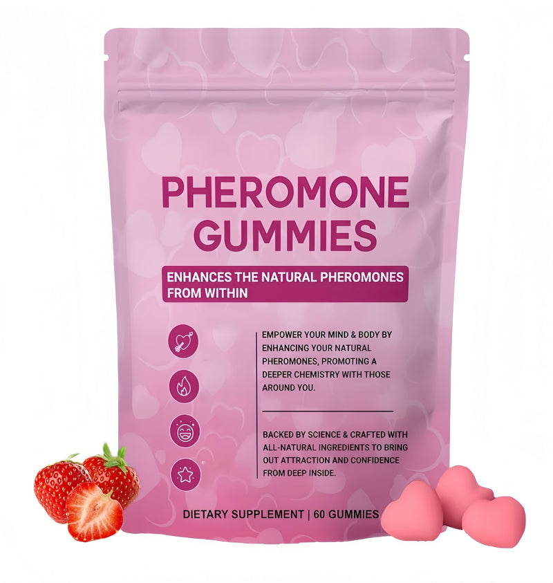 Female Pheromone Gummies - Enhance Attraction and Confidence - Scientifically Formulated with Maca, Fenugreek, Beetroot, Parsley and Gluten-Free - Non-GMO, Strawberry Flavour(60)