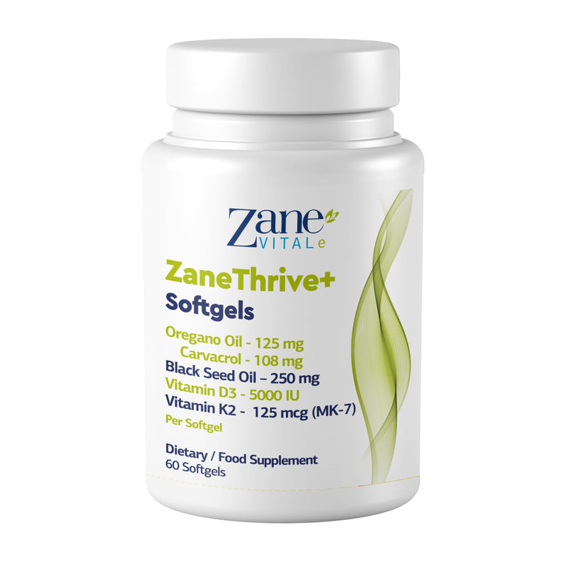ZaneThrive + Vitamin D3 & K2, Black Seed Oil, Oregano Oil, Supplement - High Potency - Immune & Bone Wellness - with Carvacrol & Thymoquinone - Non-GMO, Gluten-Free - 60 Capsules by Zane Hellas.