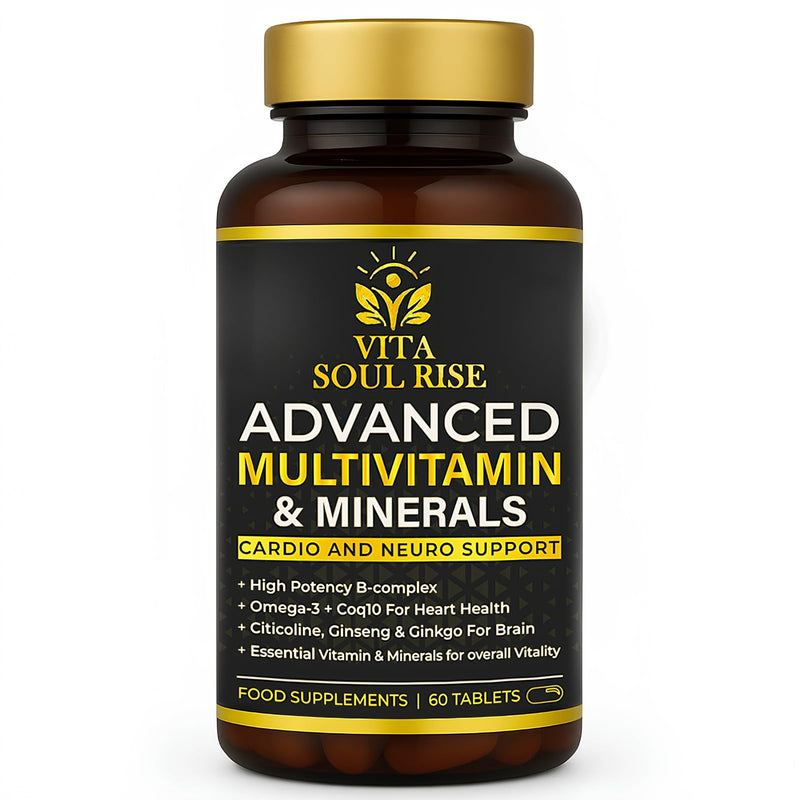 Multivitamin Tablets for Women & Men - Cardio & Brain Support with CoQ10, Omega-3, B-Complex, Ginseng & Ginkgo - Advanced Multivitamin & Minerals - 60 Tablets