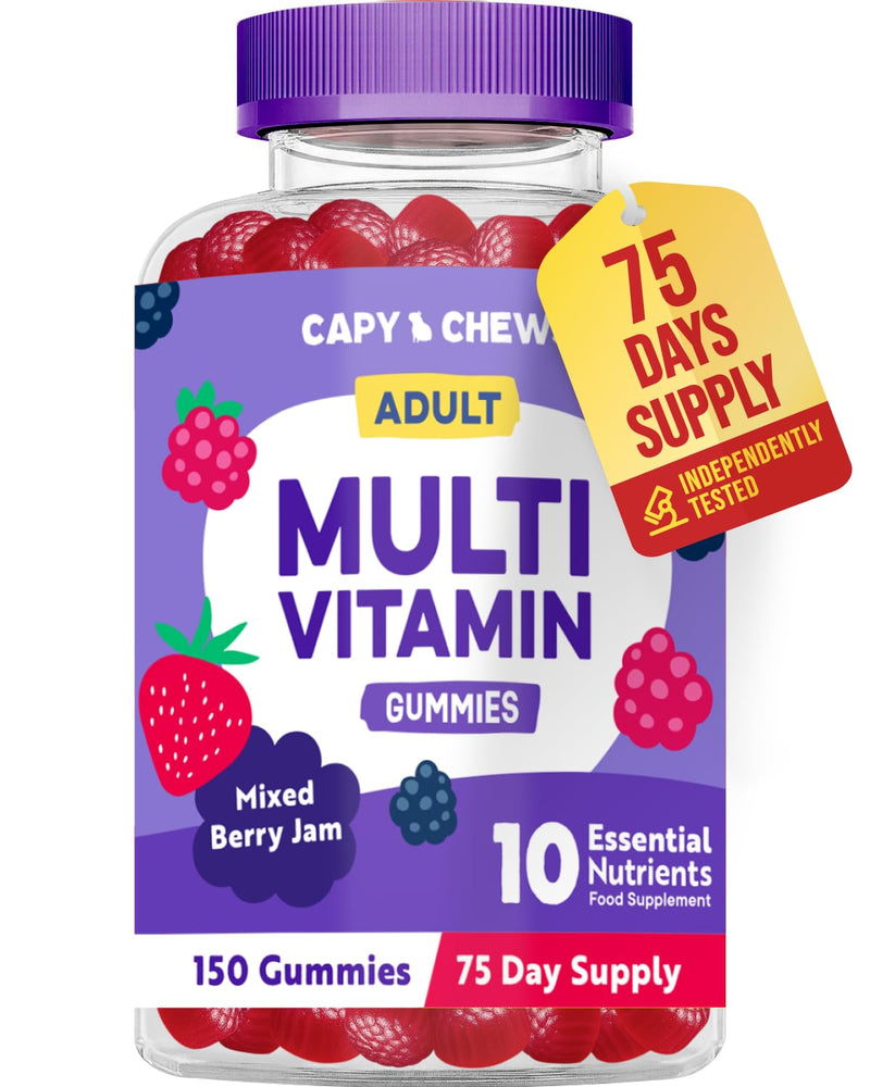 Multivitamin Gummies for Adults – 150 Gummies - 2.5 Month Supply - Advanced 10 Essential Vitamin Complex - Immune & Energy Support - Chewable Multivitamins for Men & Women - Mixed Berry Jam Flavour