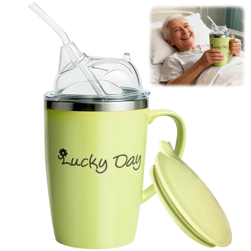 Adult Sippy Cup 350ml, 3-in-1 Beakers for Elderly with Lid And 30cm Straw, Non Spill Cups for Elderly, Anti Choke Safe Drinking Cup for Elderly Disabled Patient Maternity, Dysphagia Cups (Green)