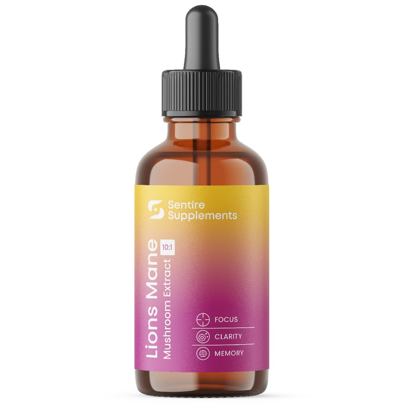 Sentire Lions Mane Mushroom Extract Liquid Supplement, 60ml - 10:1 Dual Extract Pure Fruiting Body - High Strength 1500mg Per Serving - Focus, Memory & Clarity Support Dropper
