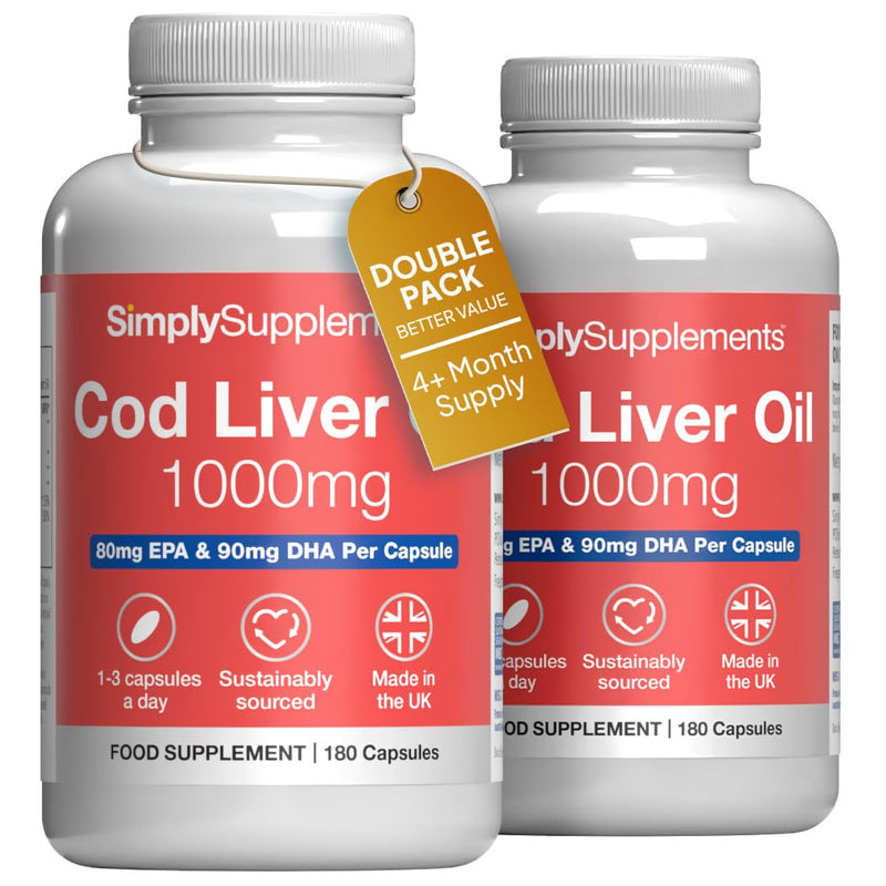 Pure Cod Liver Oil 1000mg | Supports Heart, Brain, Vision & Immune Health | 240mg of EPA and 270mg of DHA per Serving | 360 Capsules | Made in The UK | Made with MSC-Certified Cod Liver Oil New Label Design