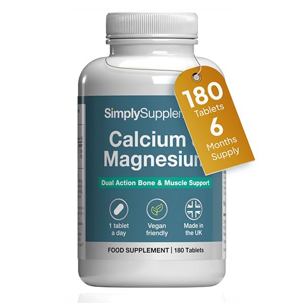 Calcium & Magnesium Tablets | Supports Bone Health, Muscle Function & Reduces Tiredness | Vegan & Vegetarian Friendly | 180 Tablets = 6 Months' Supply | GMP Certified & Made in UK Unflavoured 180 count (Pack of 1)