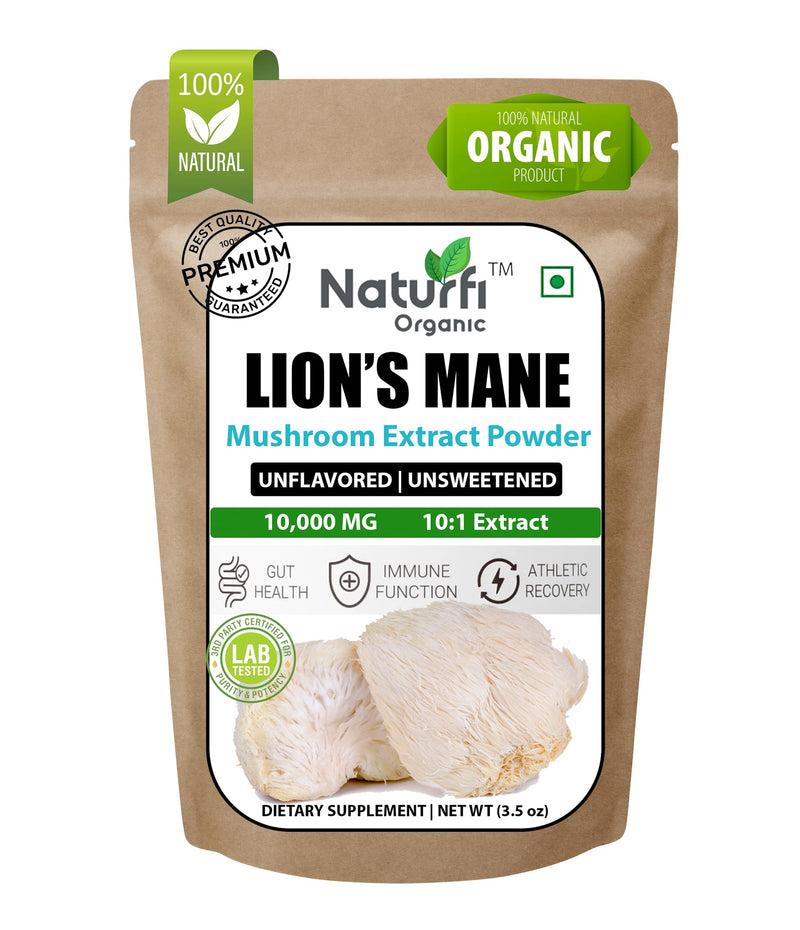 Naturfi Organic - Lion’s Mane Powder - 100 Servings - 35% beta-glucans - Organic Lions Mane Mushroom Extract