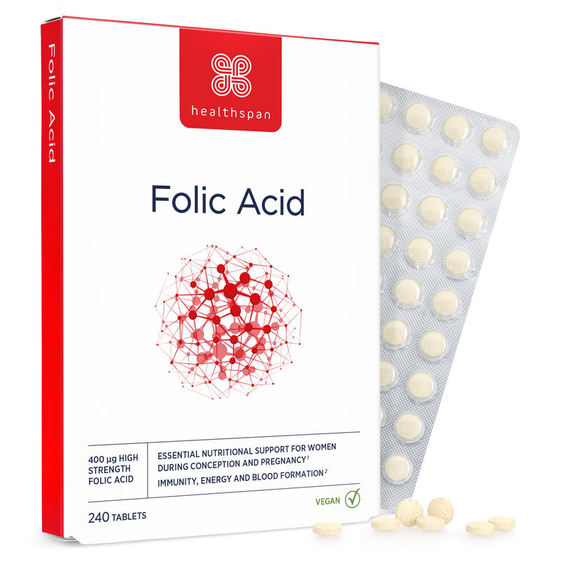 Healthspan Folic Acid 400μg | 240 Tablets | Women's Health | Vitamin B9 | High Strength Formulation | Early Pregnancy | Planning to Conceive | Vegan
