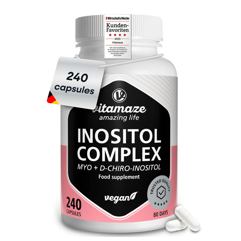 Inositol Complex 240 Capsules for 80 Days, 2100mg Myo-Inositol + D-Chiro-Inositol with Vitamin B6, Folic Acid & Chromium - Vegan, No Additives. Made in Germany