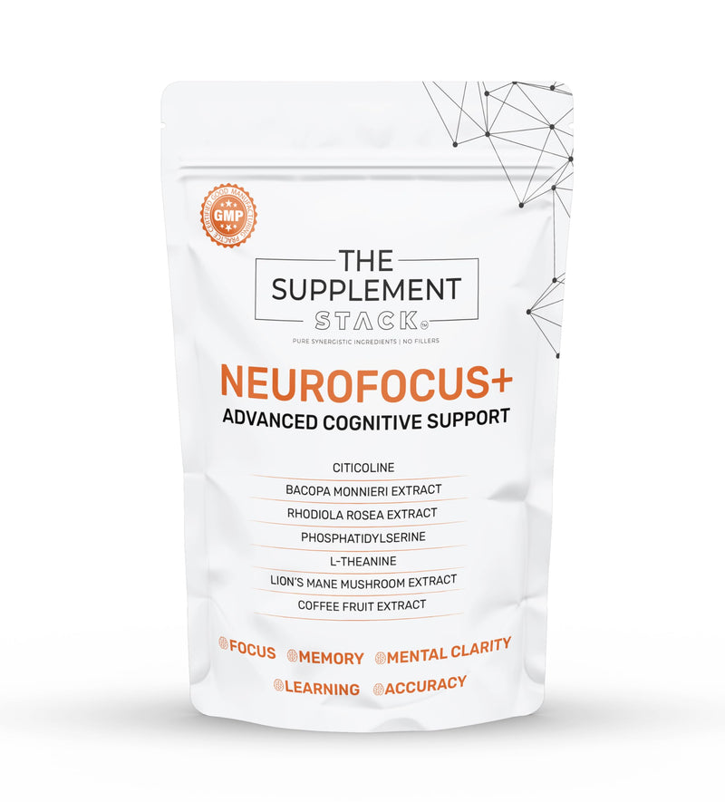 Neurofocus+ | 7-in-1 Brain Nootropic with Citicoline, Bacopa, Lion’s Mane, Rhodiola, L-Theanine, Phosphatidylserine & Coffee Fruit (Caffeine Free) - for Focus, Memory & Clarity