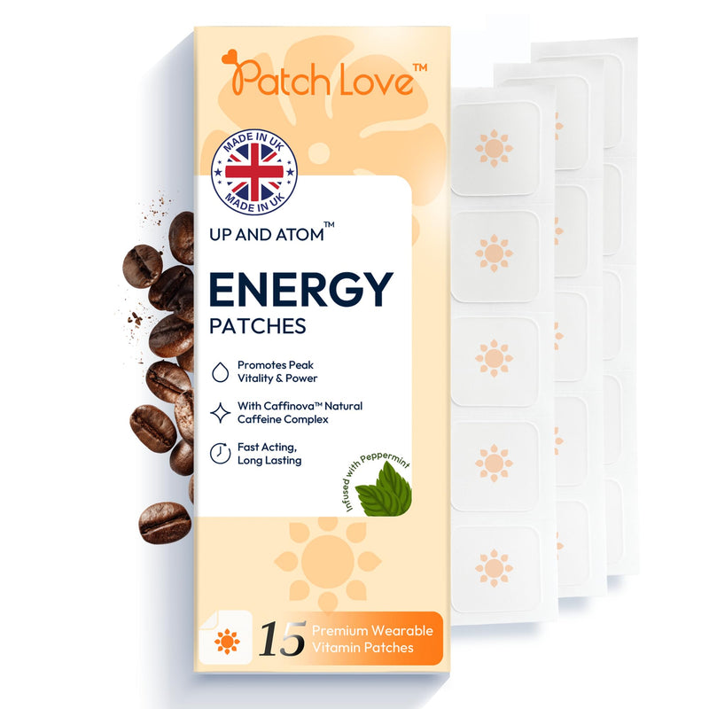 Energy Patches with Caffeine for Daily Energy Support - Wearable Energy Patch with Green Tea, Taurine & B Vitamins - No Crash Energy - Transdermal Daily Patch - Vegan - 15 Patches - Made in UK