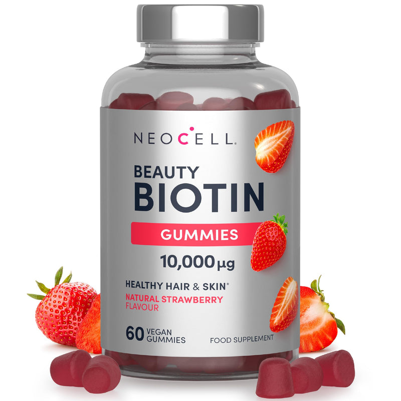 Biotin Gummies 10,000 mcg | High Strength Vegan Biotin Supplement | Vitamin B7 | 60 Strawberry Flavour Gummies | NeoCell