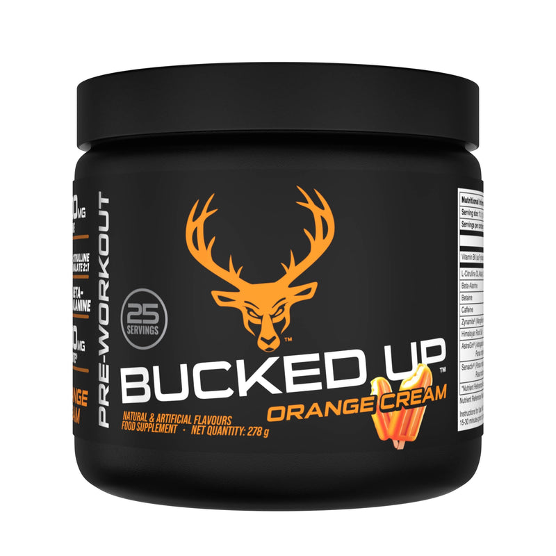 Bucked Up Pre-Training Powder | Performance Supplement with Beta-Alanine, Citrulline Malate & Caffeine | Sugar Free | Orange Cream Flavour| 25 Servings