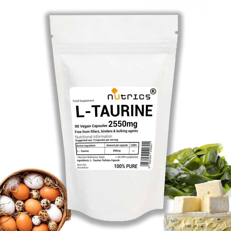 2550mg (per Serving) L Taurine 90 V Capsules 850mg (per Capsule) 100% Pure - Free from fillers Binders & Bulking Agents - Vegan Vegetarian - L-Taurine Supplement (90 V Capsules) 1 count (Pack of 1)