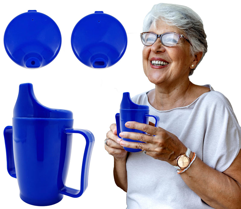 Tiga-Med Drinking Cup with 2 Handles, 280 ml, Double Lid System for Liquids and Porridge, Dishwasher Safe, Microwave Safe (1, Blue) 1