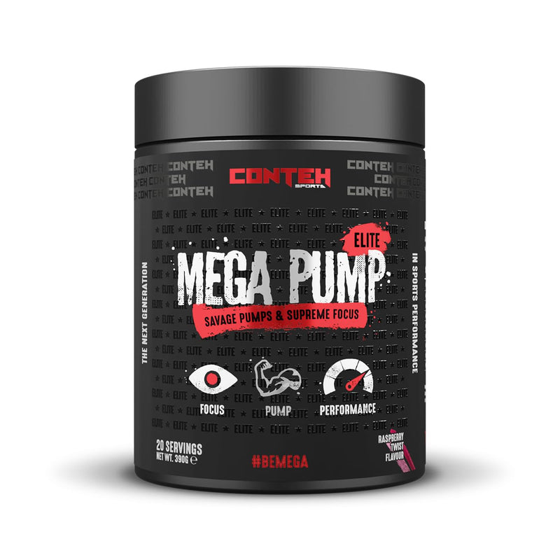 Conteh Sports Mega Pump Elite Pre-Workout - Stim-Free Pump Formula with L-Citrulline & Glycerol - Raspberry Twist - 30 Servings One Size