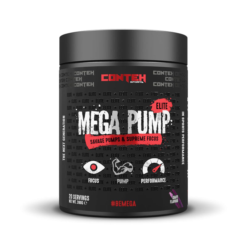 Conteh Sports Mega Pump Elite Pre-Workout - Stim-Free Pump Formula with L-Citrulline & Glycerol - Grape - 30 Servings One Size