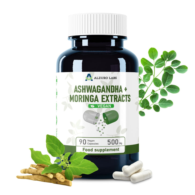 Ashwagandha & Moringa 7,500mg Equivalent | High Strength 20:1 & 10:1 Extracts | 500mg Daily | 90 Vegan Capsules | Calm, Energy & Everyday Wellbeing | GMP & 3rd Party Lab Tested