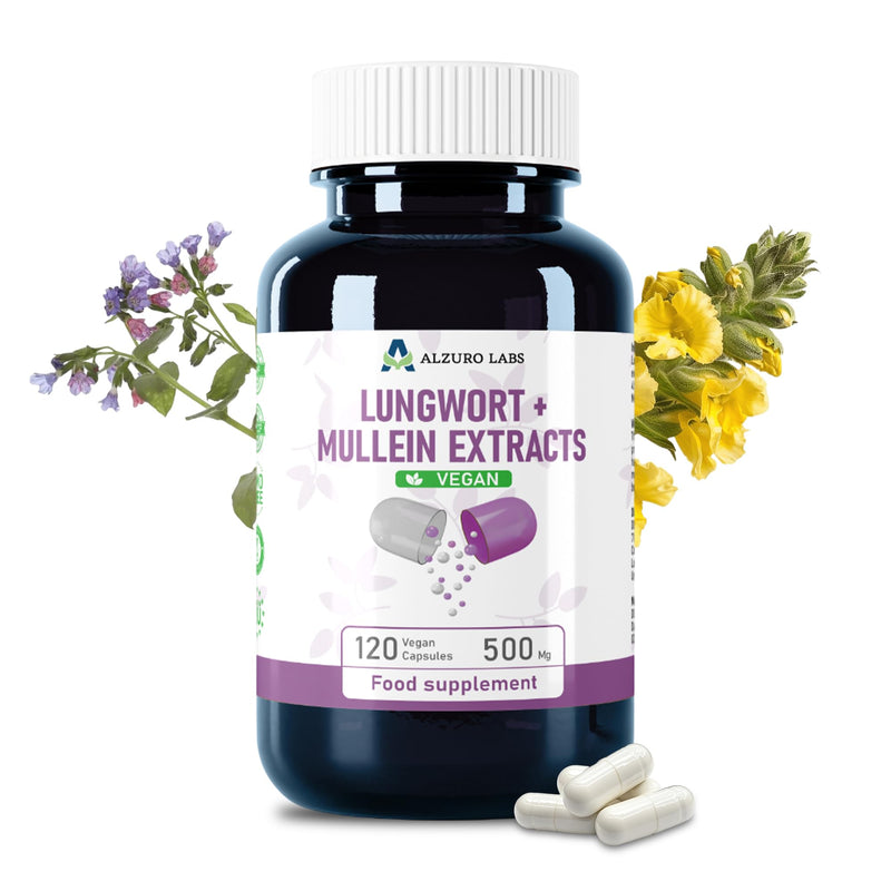 Lungwort & Mullein 2,000mg Equivalent | High Strength 500mg 4:1 Extract | 120 Vegan Capsules | Lung, Respiratory & Clear Breathing Support | GMP & 3rd Party Lab Tested