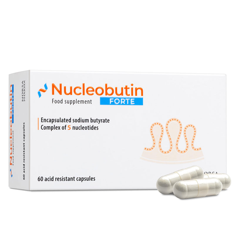 Nucleobutin Forte (60 Capsules) Enteric-Coated Sodium Butyrate with Dietary Nucleotides | Sodium Supplement for Gut Health, Bloat, Gas Digestive & Immune Support | Palm-Oil Free