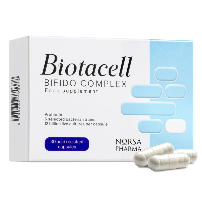 Biotacell Bifido Complex (30 Capsules) | 12 Billion CFU | 6 Bifidobacterium Strains with Acacia Fibre | Bloating & Digestive Support Probiotics for Women & Men | Prebiotics Gut Health Supplements