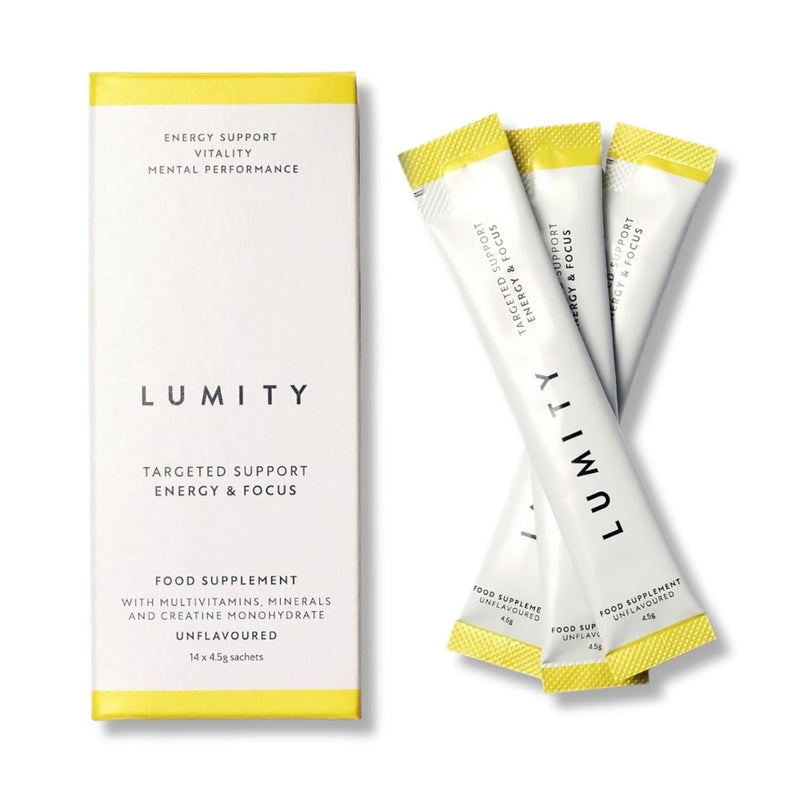 Lumity Energy & Focus Powder Multivitamin with Vitamin B6 & B12 & Lions Mane - Minerals, Biotin & Creatine Monohydrate for Cognitive Function, Enhanced Performance - Caffeine Free (14 Sachets)