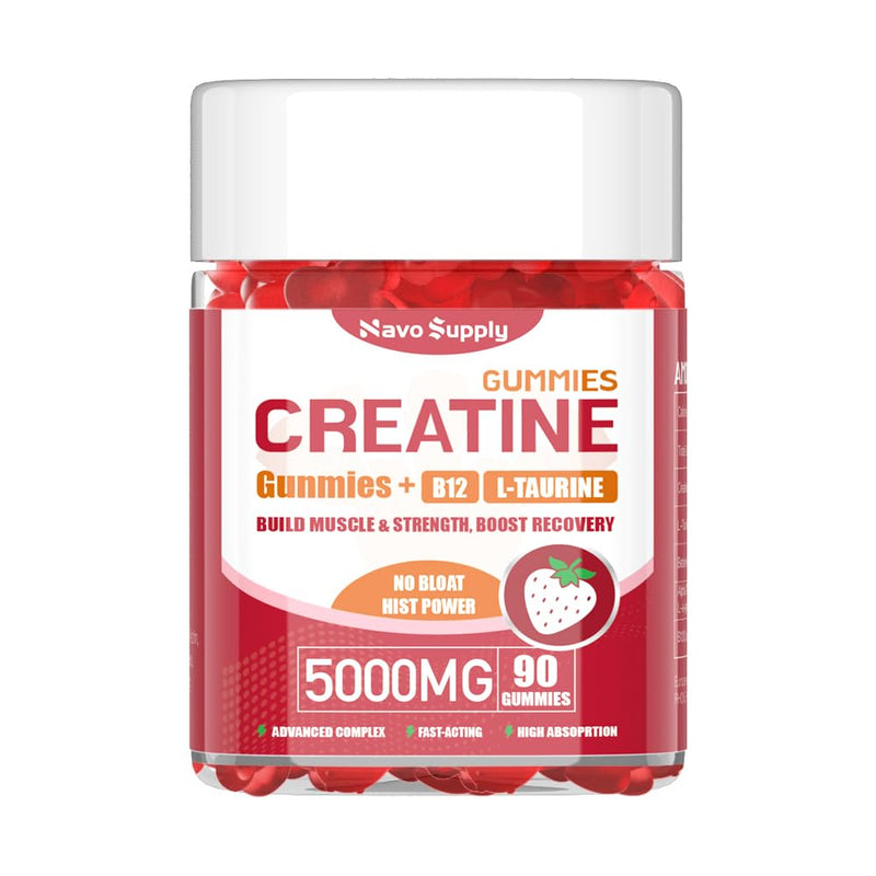 Creatine Monohydrate 5000mg Gummies - Sugar Free Muscle Support Supplement with Electrolytes & Vitamin D3 | Strawberry Flavour Chewable Creatine for Athletes & Fitness Flavor:strawberry 90 count (Pack of 1)