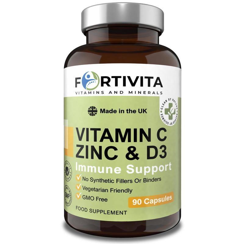 Vitamin C 550 mg, Zinc & Vitamin D3 400 IU – Immune Support Supplement – High Strength Antioxidant Formula – 90 Vegetarian Capsules – Made in the UK – GMO Free, No Synthetic Fillers
