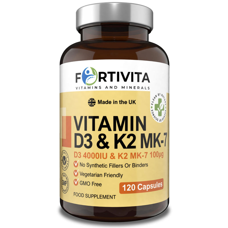 Vitamin D3 4000 IU & K2 MK-7 100mcg - High Strength Supplement for Bone & Immune Support - Vegetarian Friendly - No Synthetic Fillers - 120 Capsules (4 Month Supply)