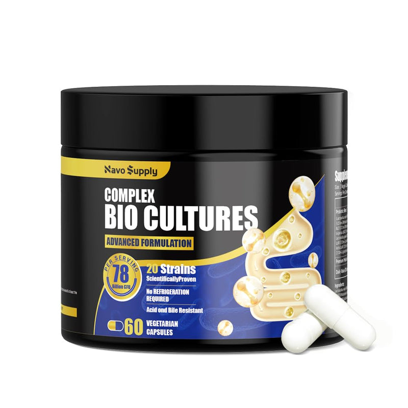 Probiotic & Prebiotic Complex for Women & Men: 78 Billion CFU, 20 Live Microbes (Lactobacillus Acidophilus & Casei Added) – Powerful Bio-Cultures Capsules (60 Capsules) 60 count (Pack of 1)