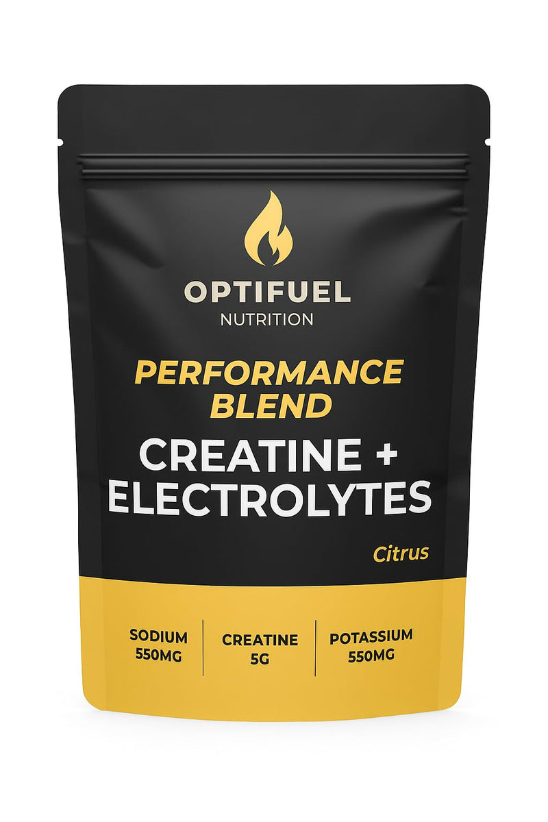 Optifuel Creatine Monohydrate + Electrolytes Powder 300g | 5g Creatine + 1250mg Electrolytes per Serving | Citrus Flavour | Hydration, Strength, Recovery & Muscle Performance | 30 Servings