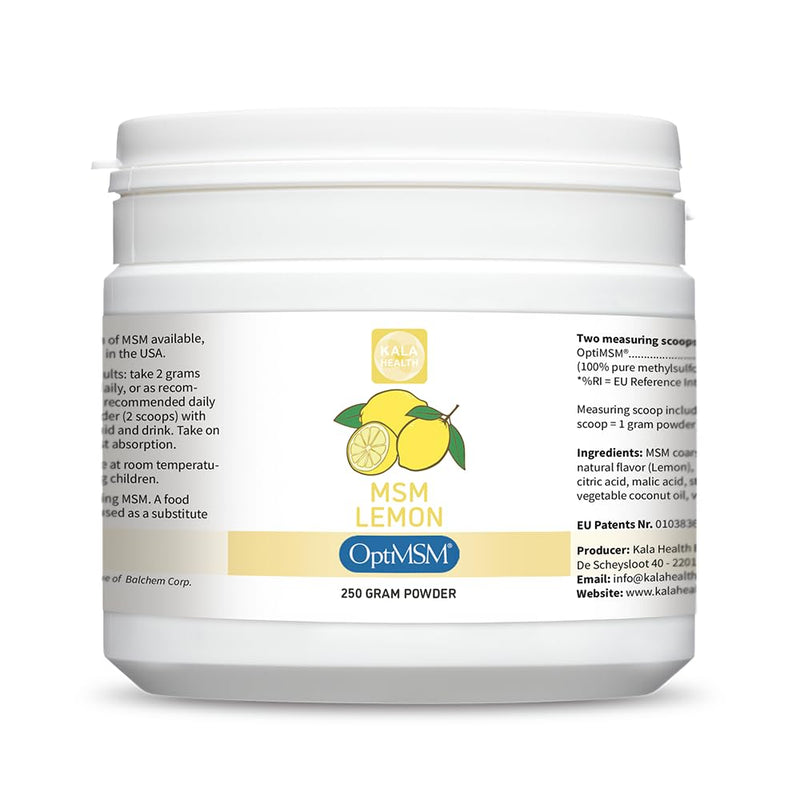 Kala Health OptiMSM® Powder Lemon Flavour – 100% Pure MSM Sulphur Powder – Natural Methylsulfonylmethane – with Lemon from Natural Flavourings – Additive-Free (250) 250