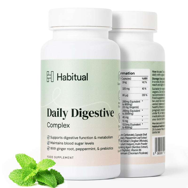 Habitual Daily Digestive Complex | Vegan Gut Health Supplement for Bloating, Indigestion & Metabolism Support | Prebiotic & Botanical Blend with Ginger, Peppermint, Fennel, Calcium, & Vitamin B6