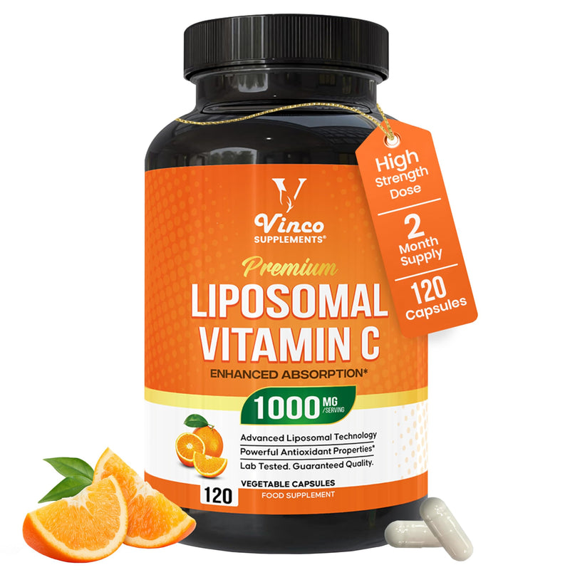 Vinco Liposomal Vitamin C Capsules 1000mg - Advanced Absorption Technology for Daily Wellness Support - Supports Immune Function, Energy Levels & Skin Health - Liposomal VIT C - 120 Vegan Capsules
