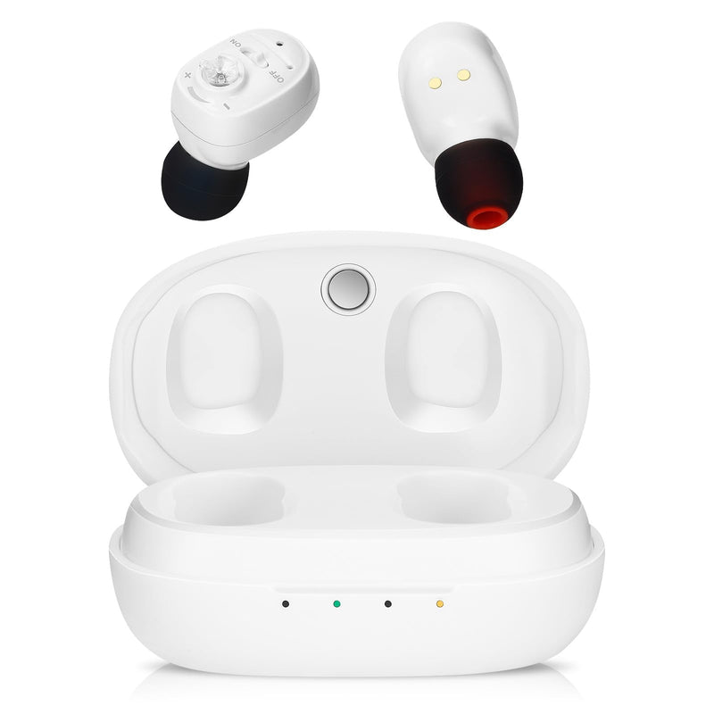 Hearing Amplifier for Seniors, Rechargeable Sound Amplifier with Noise Cancelling, Portable Charging Case, Invisible Design, Voice Enhancer Devices for Adults to Clear Sound of Elderly white